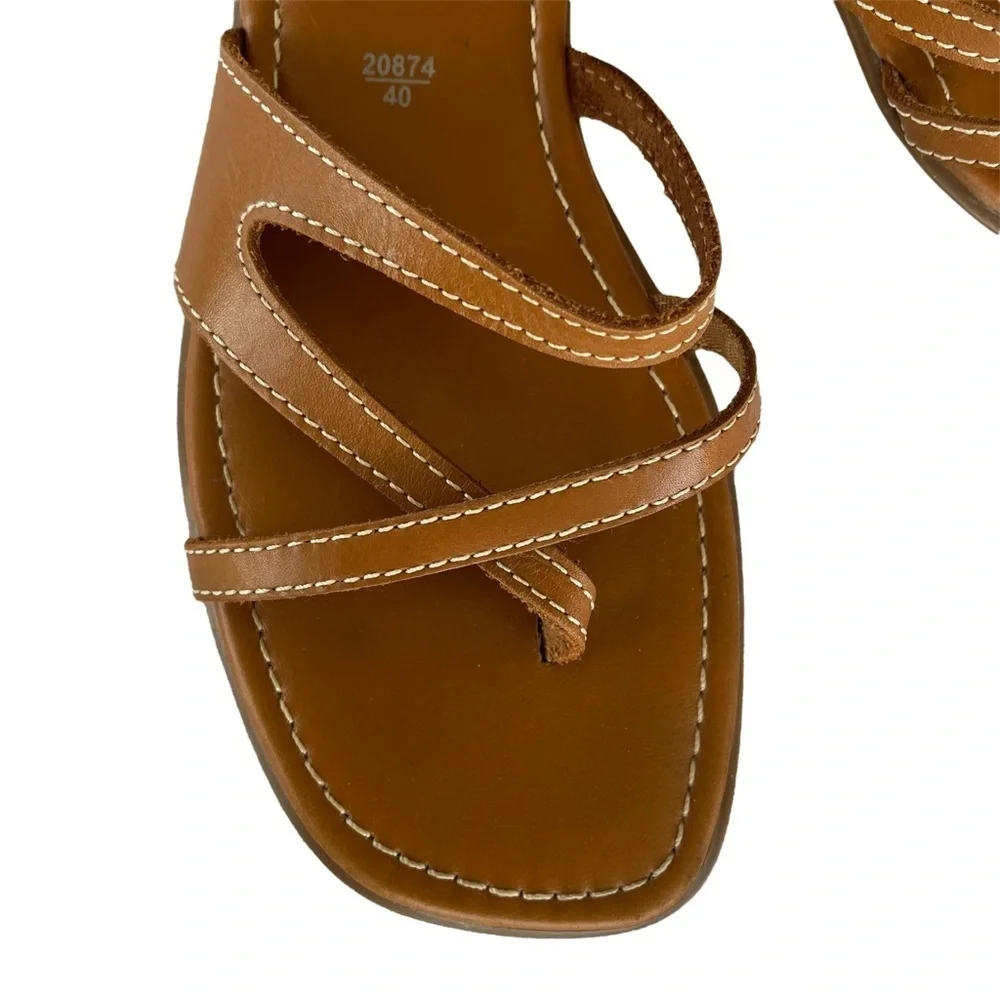 Montego Bay Club Brown Leather Square Toe Strap Women's Size 11 Strappy Sandals